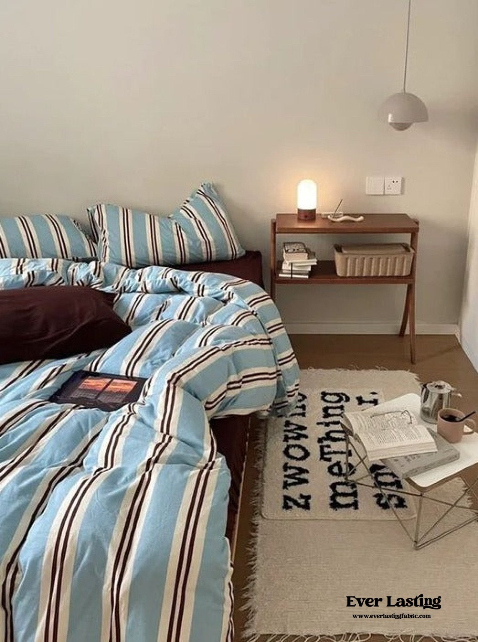 Jersey Knit Retro Stripe Bedding Set / Blue + Burgundy
