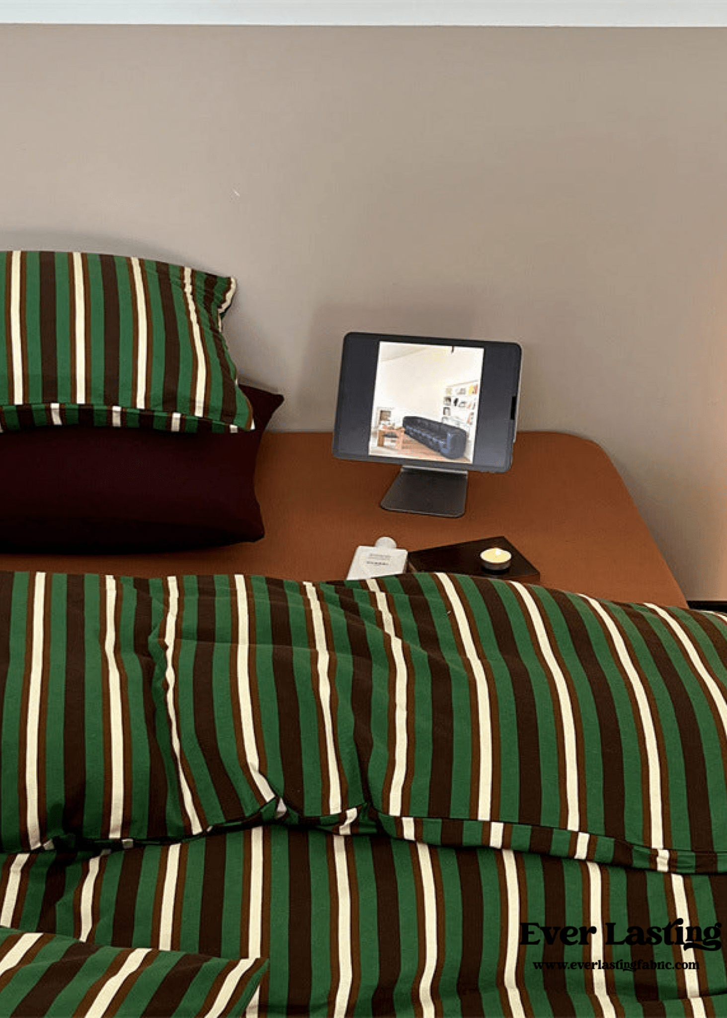 Jersey Knit Retro Stripe Bedding Set / Blue + Burgundy