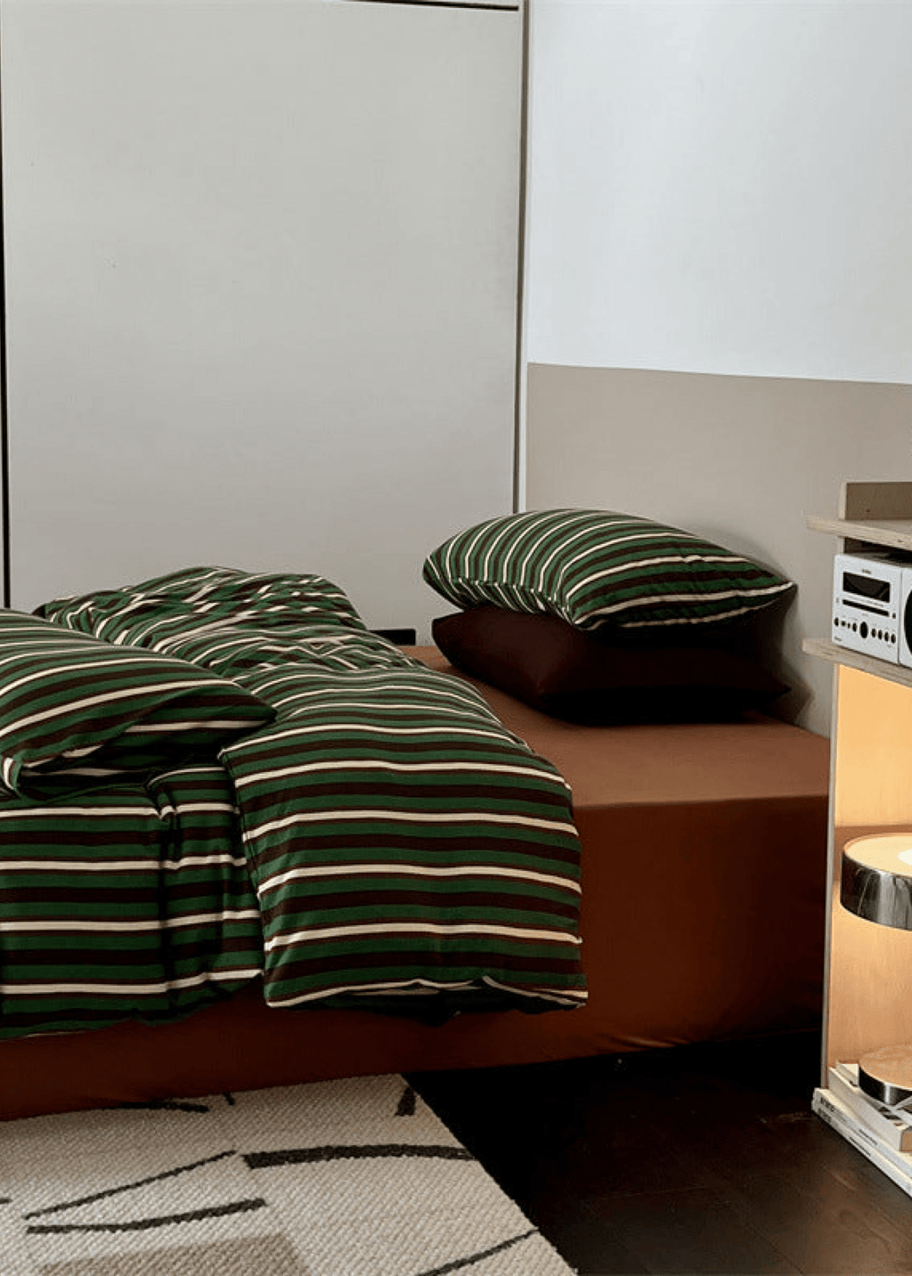 Jersey Knit Retro Stripe Bedding Set / Blue + Burgundy