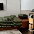 Jersey Knit Retro Stripe Bedding Set / Green + Brown