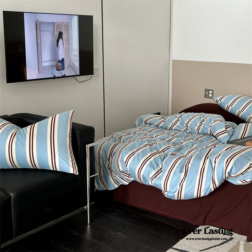 Jersey Knit Retro Stripe Bedding Set / Green + Brown