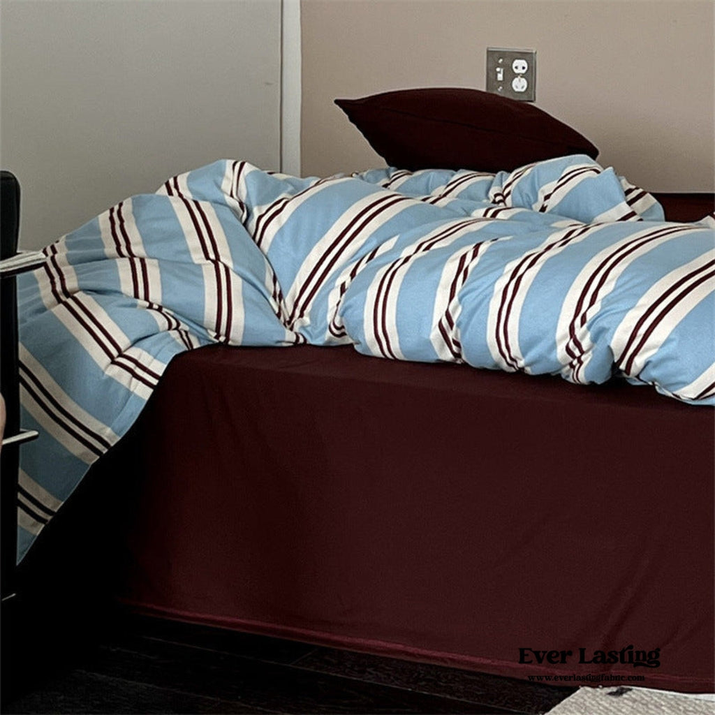 Jersey Knit Retro Stripe Bedding Set / Green + Brown