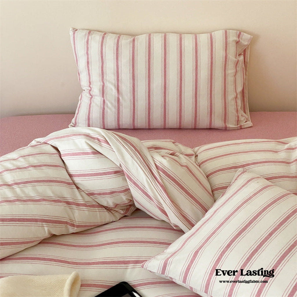 Jersey Knit Stripe Bedding Set / White Pink