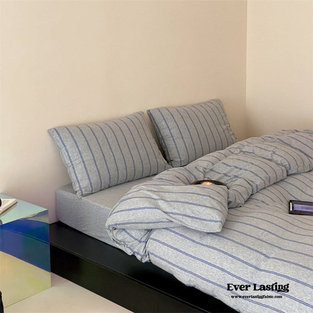 Jersey Knit Stripe Bedding Set / White Pink