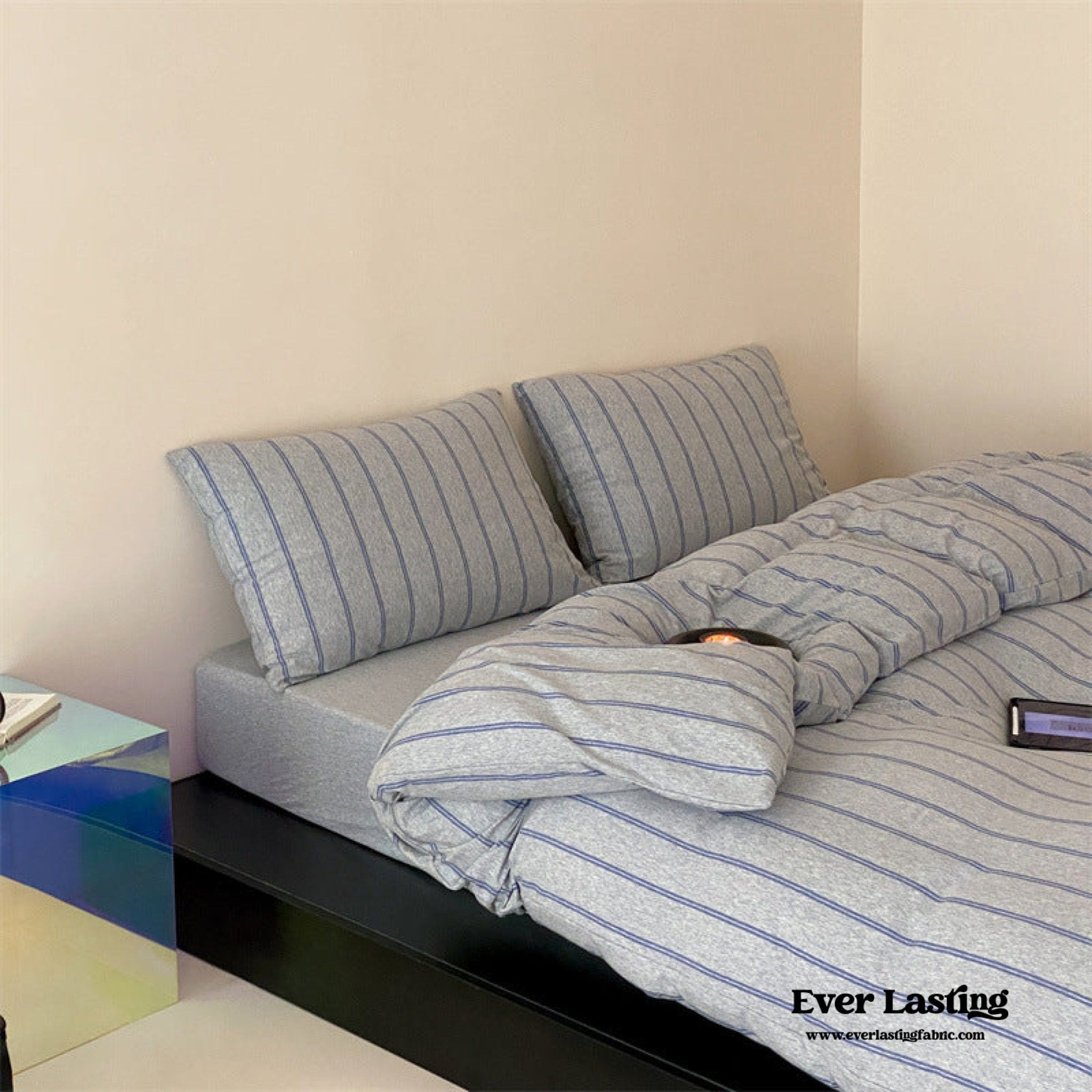 Jersey Knit Stripe Bedding Set / White Pink