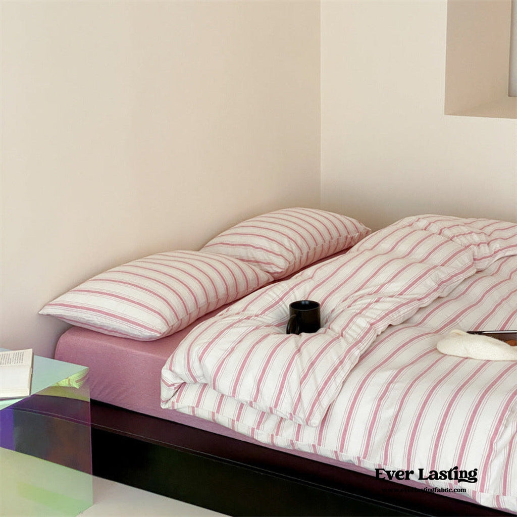 Jersey Knit Stripe Bedding Set / White Pink