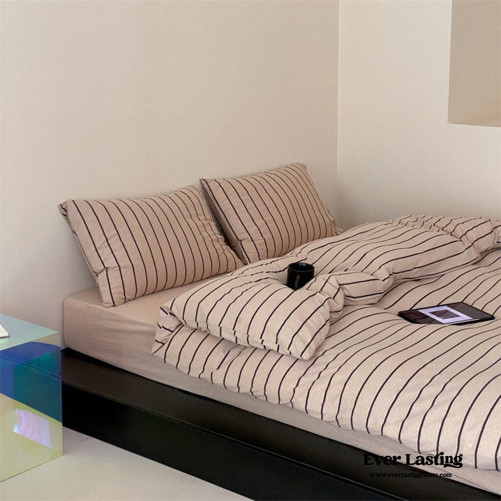 Jersey Knit Stripe Bedding Set / White Pink