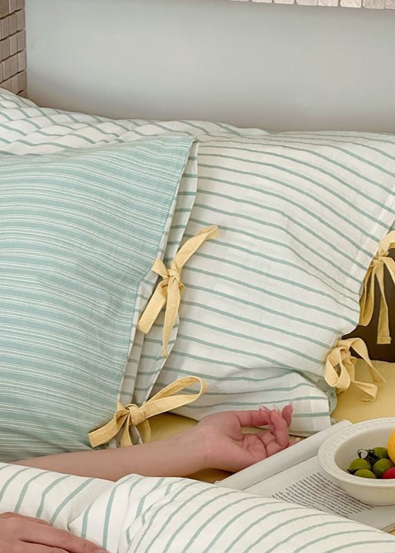 Josie Bow Tied Stripe Pillowcases / Green