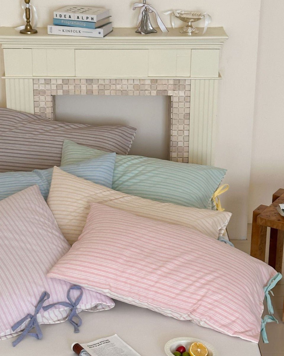 Josie Bow Tied Stripe Pillowcases / Blue