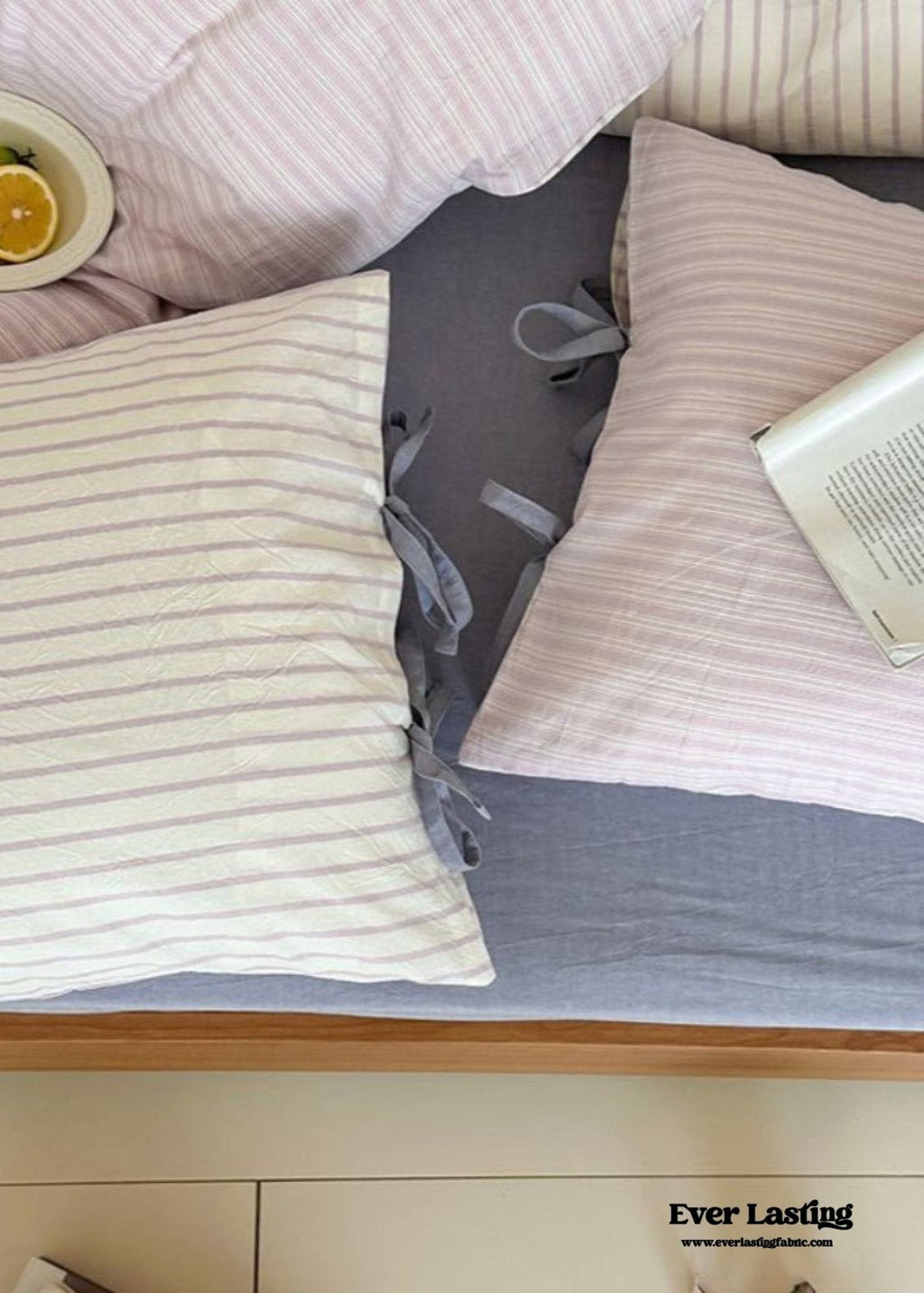Josie Bow Tied Striped Bedding Set / Blue