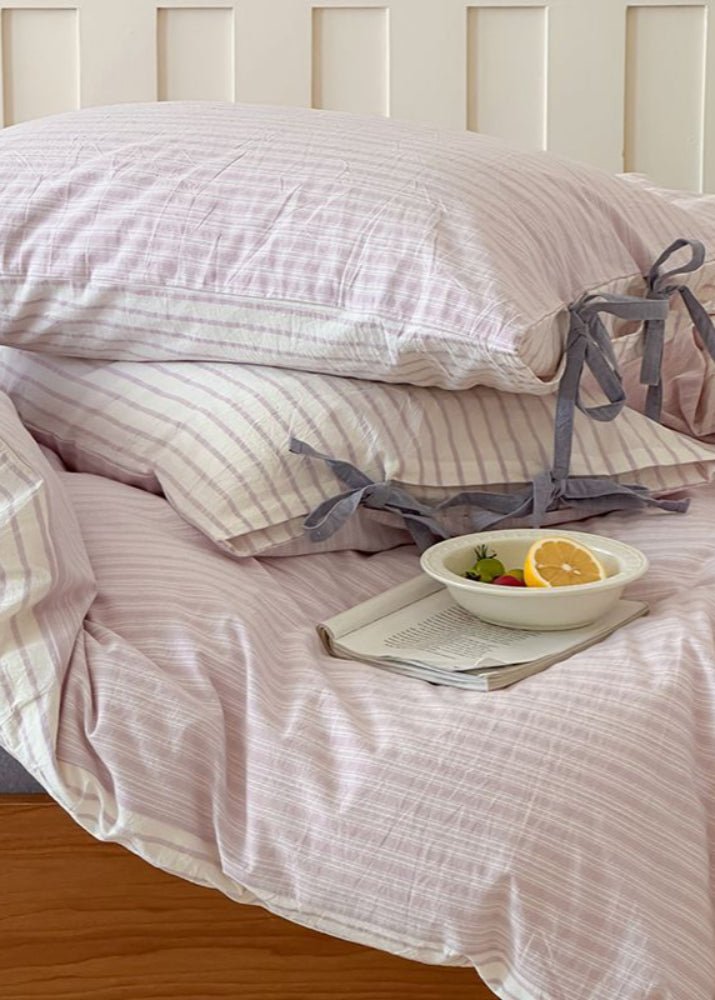 Josie Bow Tied Striped Bedding Set / Green