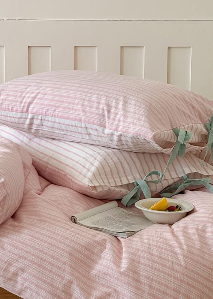 Josie Bow Tied Striped Bedding Set / Green