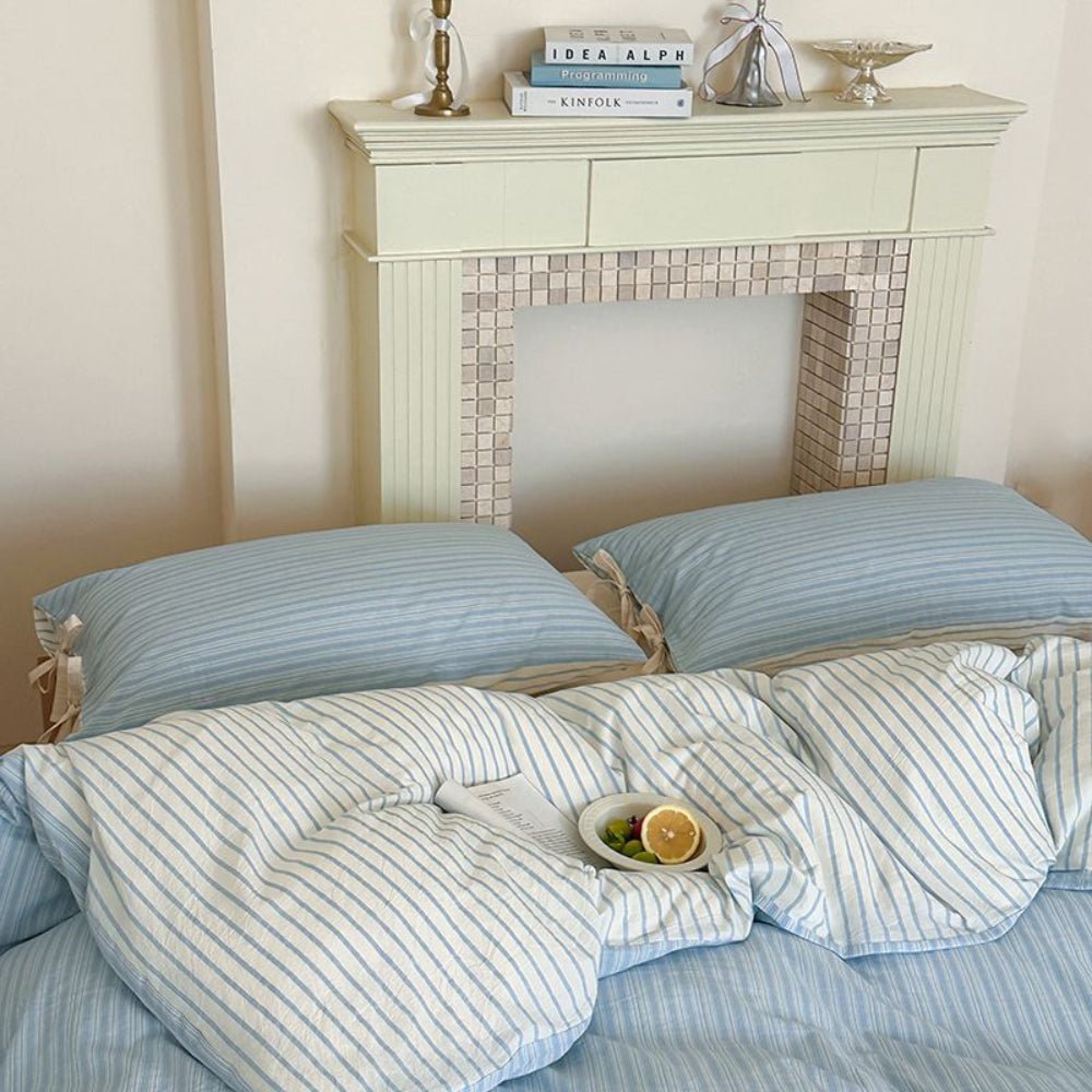 Josie Bow Tied Striped Bedding Set / Green