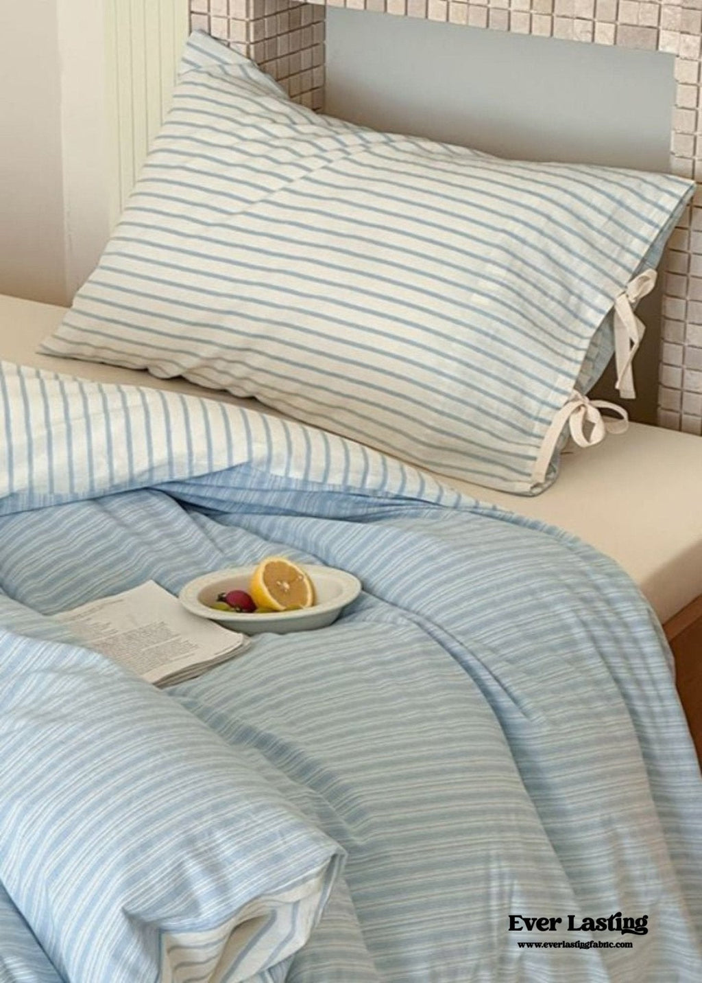 Josie Bow Tied Striped Bedding Set / Purple