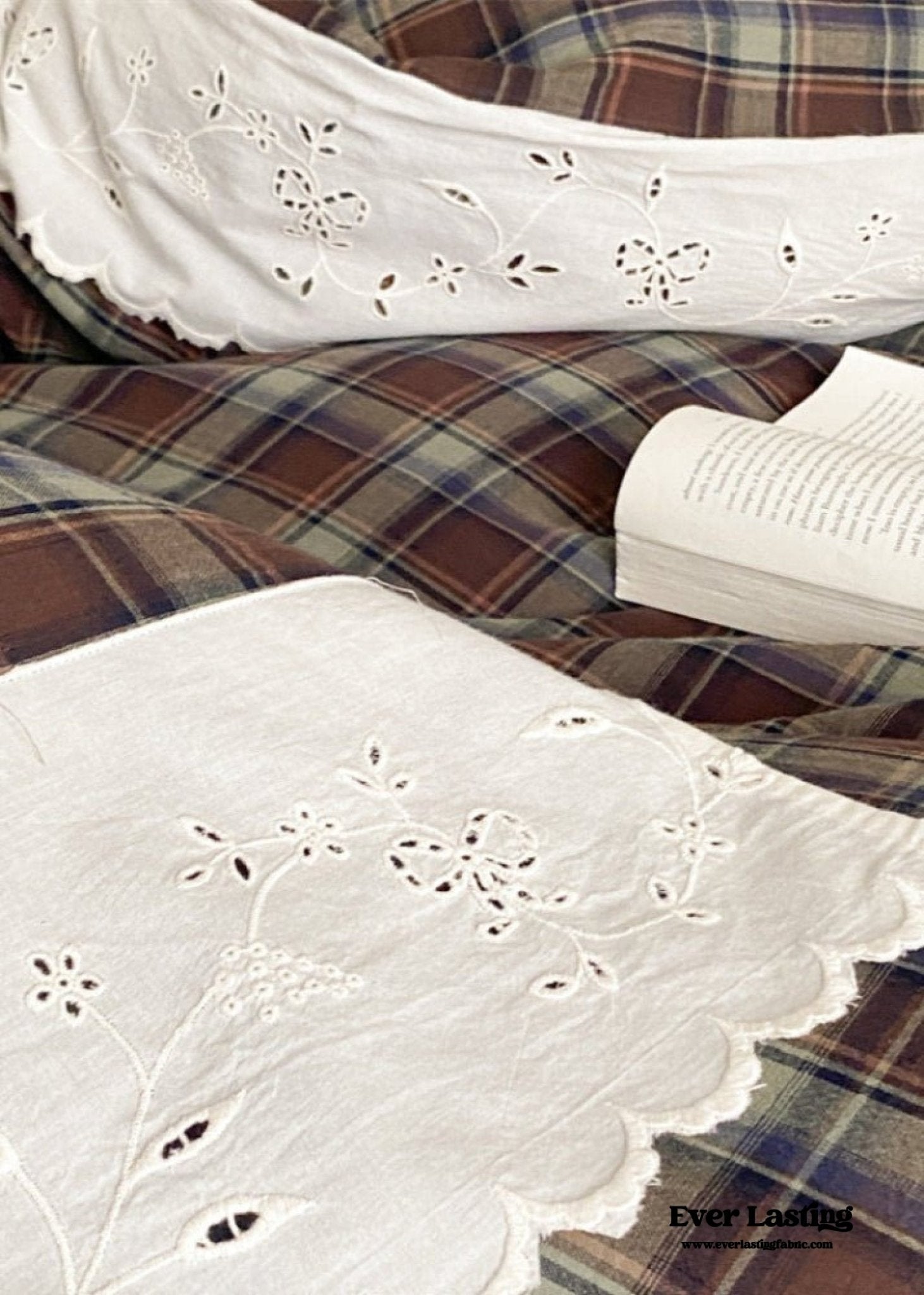 June Lace Double Gauze Gingham Bedding Set / Brown