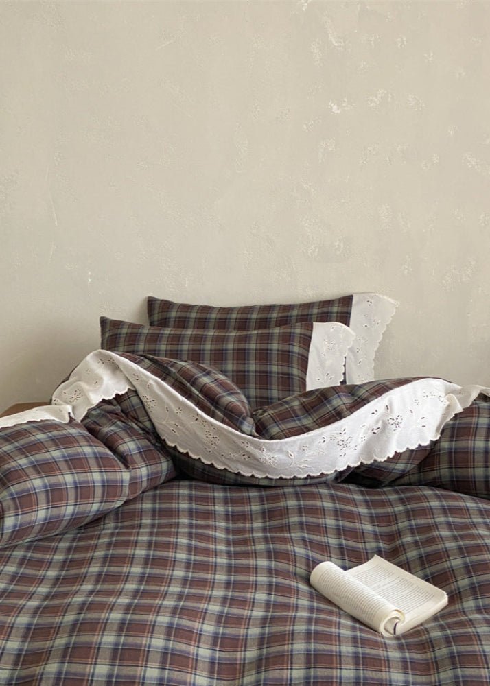 June Lace Double Gauze Gingham Bedding Set / Red
