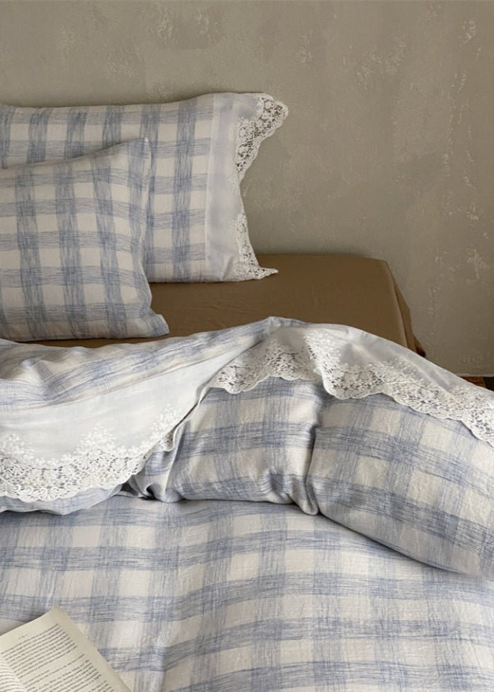 June Lace Double Gauze Gingham Bedding Set / Red