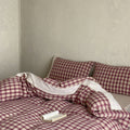 June Lace Double Gauze Gingham Bedding Set / Red