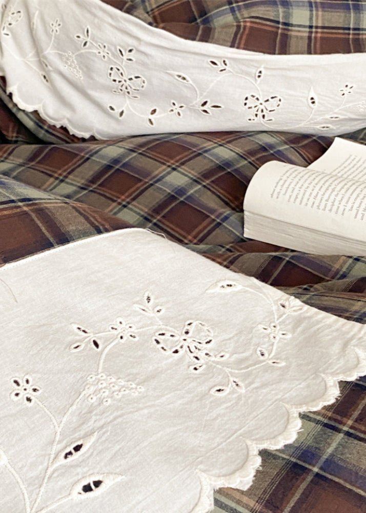 June Lace Double Gauze Gingham Bedding Set / Green