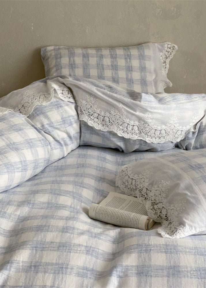 June Lace Double Gauze Gingham Bedding Set / Red