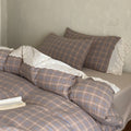 June Lace Double Gauze Gingham Bedding Set / Khaki