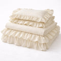 Lacey Lace Ruffle Washed Cotton Bedding Set / White