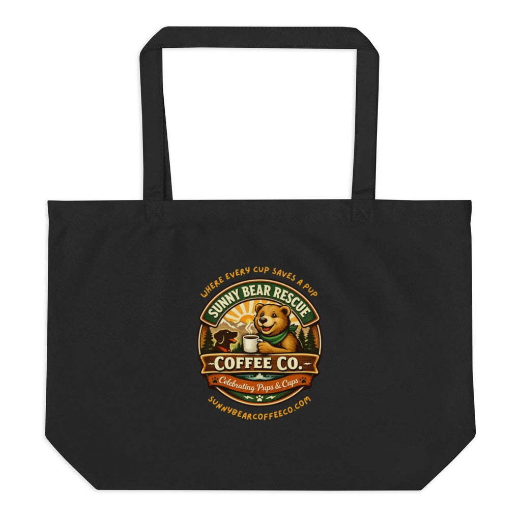 Large Organic Sunny Bear Rescue Coffee Co. Tote Bag (Black)