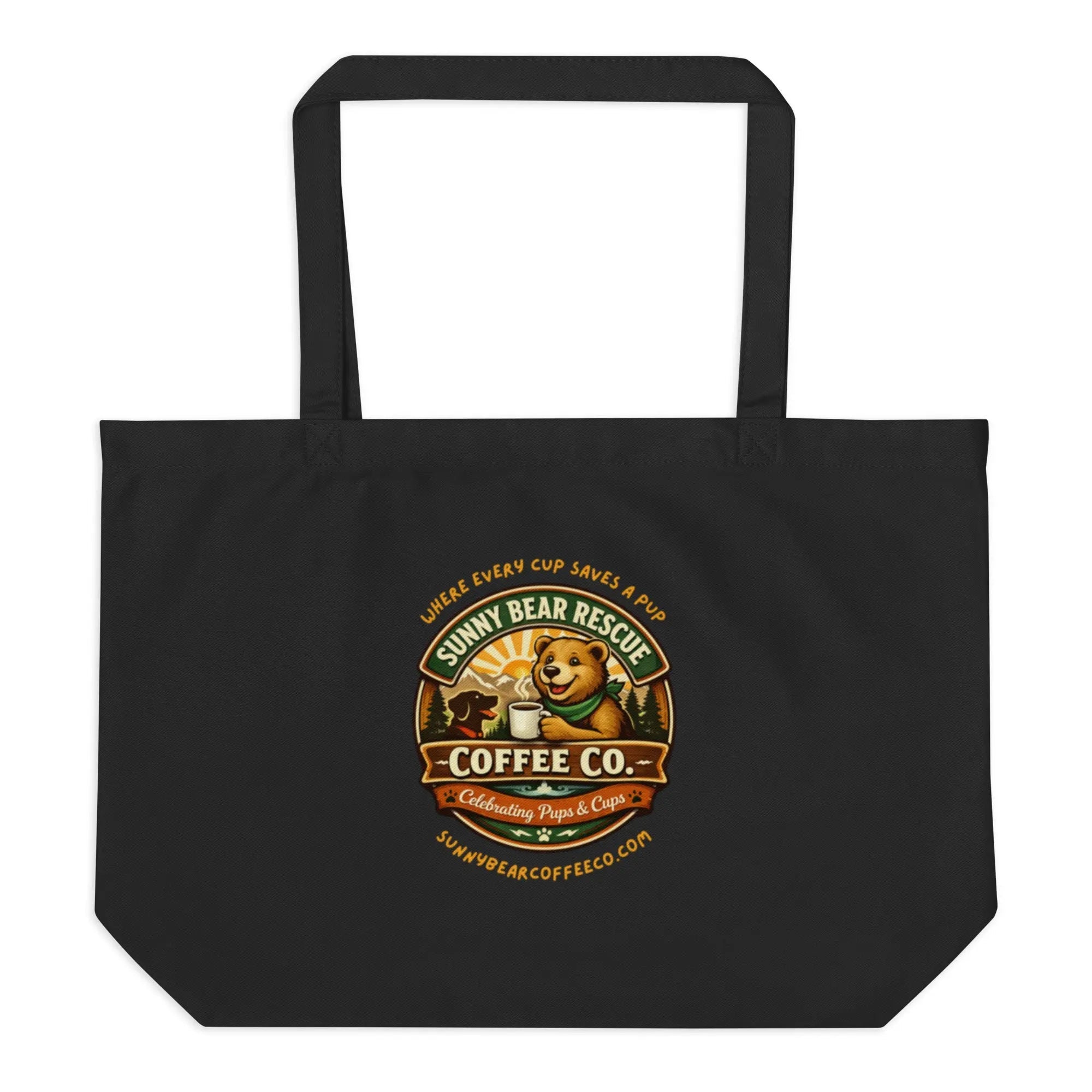 Large Organic Sunny Bear Rescue Coffee Co. Tote Bag (Black)