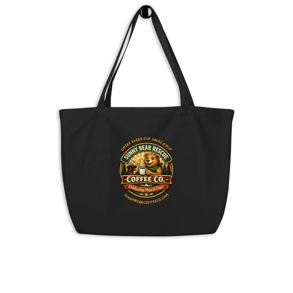 Large Organic Sunny Bear Rescue Coffee Co. Tote Bag (Black)
