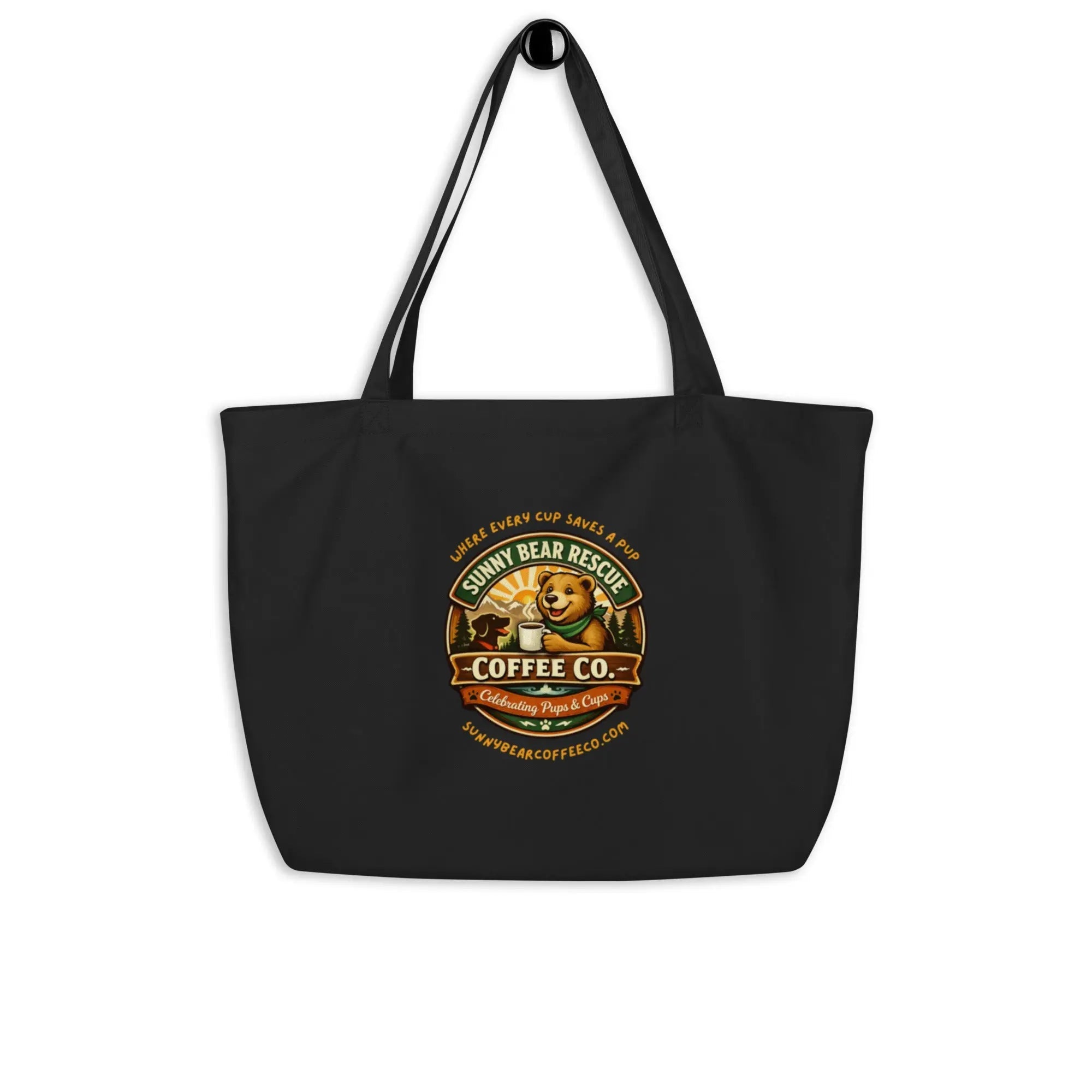 Large Organic Sunny Bear Rescue Coffee Co. Tote Bag (Black)