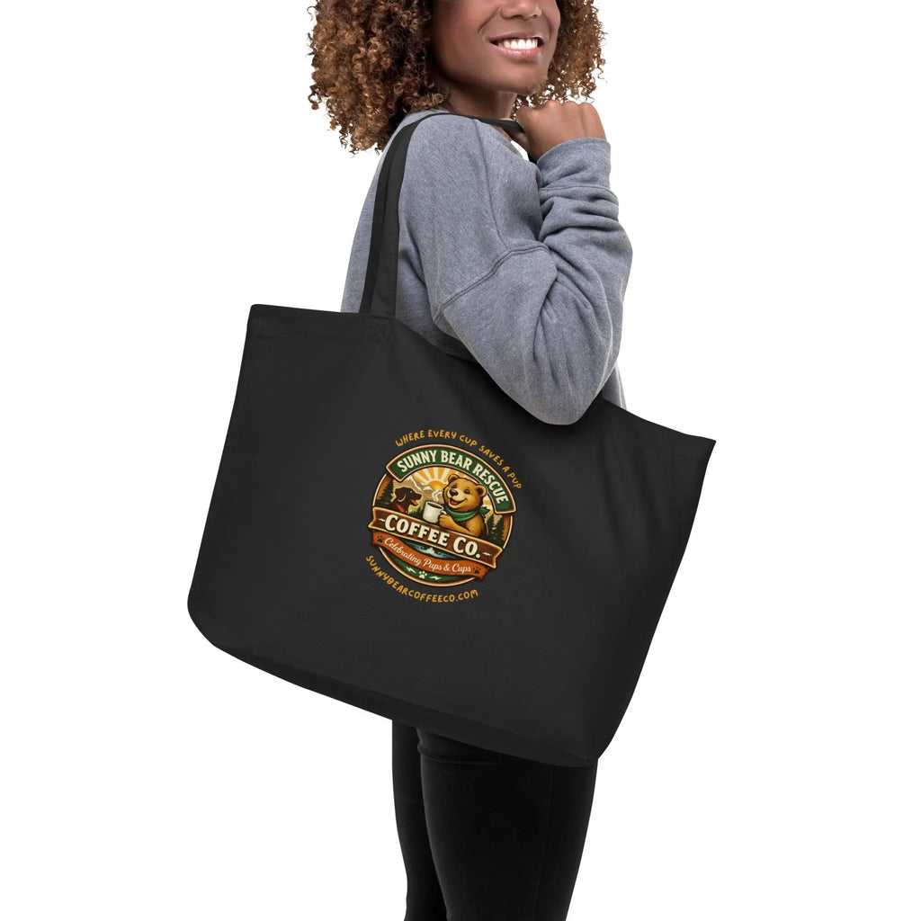 Large Organic Sunny Bear Rescue Coffee Co. Tote Bag (Black)