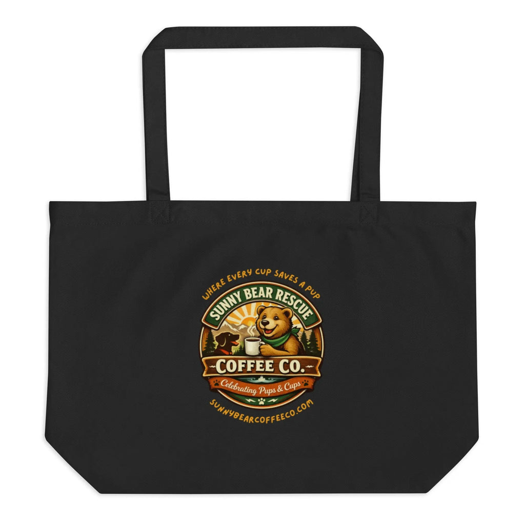 Large Organic Sunny Bear Rescue Coffee Co. Tote Bag (Black)