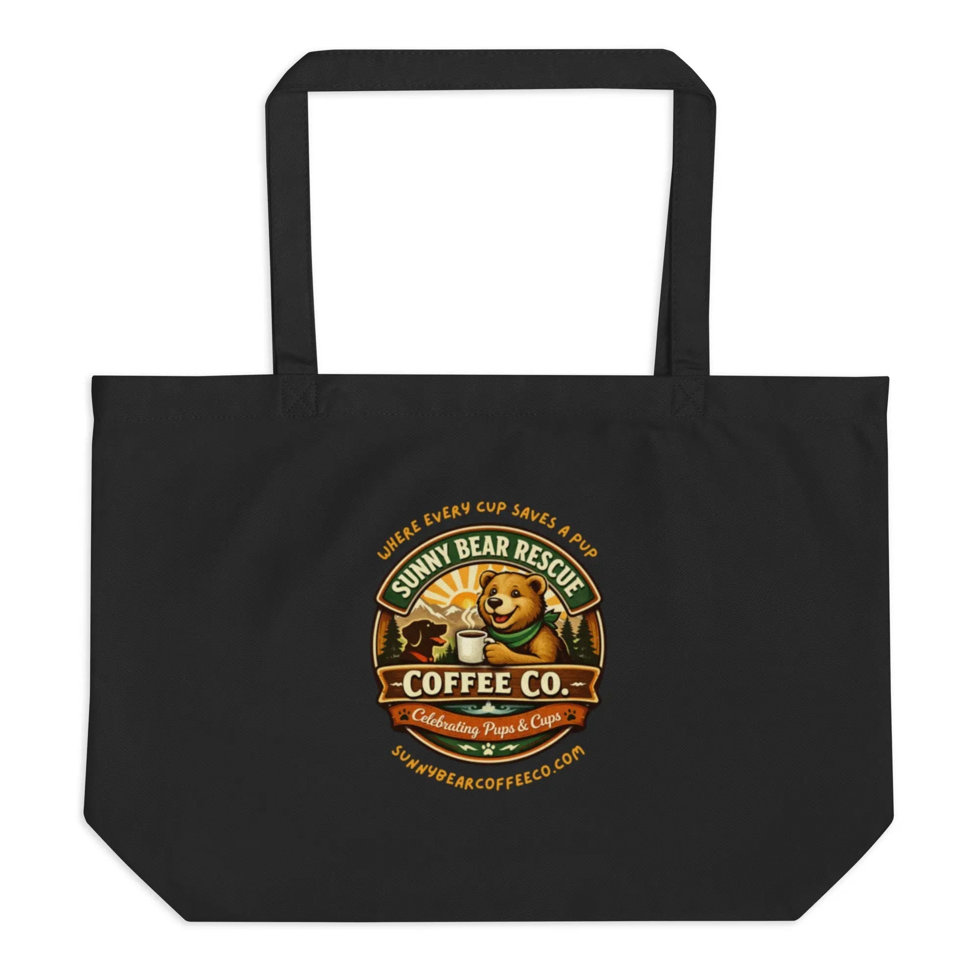 Large Organic Sunny Bear Rescue Coffee Co. Tote Bag (Black)