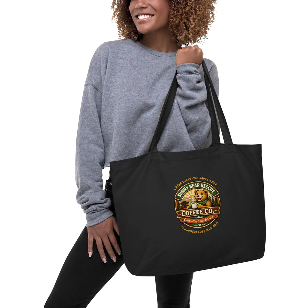 Large Organic Sunny Bear Rescue Coffee Co. Tote Bag (Black)