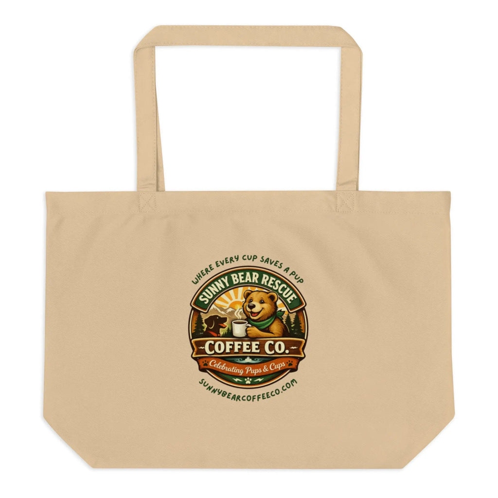 Large Organic Sunny Bear Rescue Coffee Co. Tote Bag (Tan)