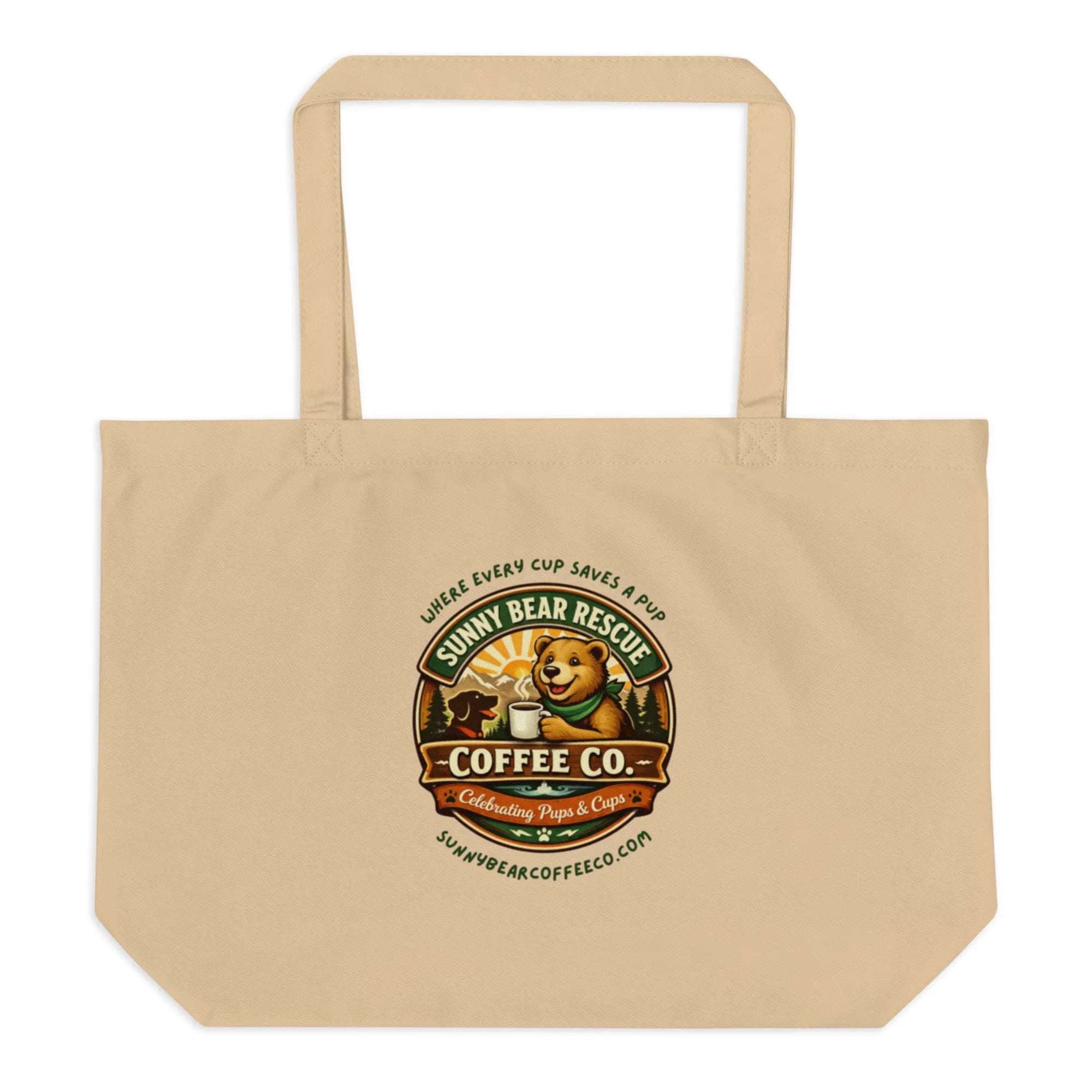 Large Organic Sunny Bear Rescue Coffee Co. Tote Bag (Tan)