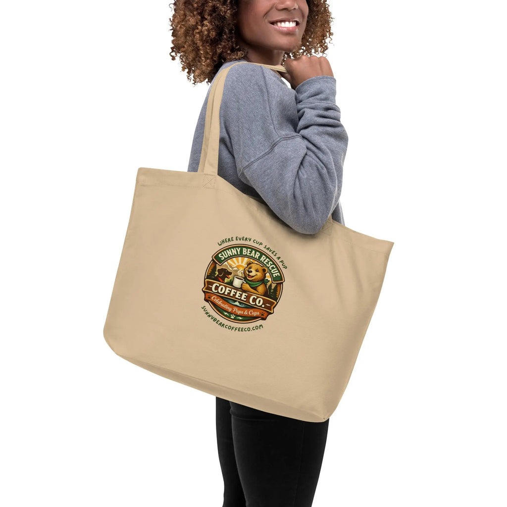 Large Organic Sunny Bear Rescue Coffee Co. Tote Bag (Tan)