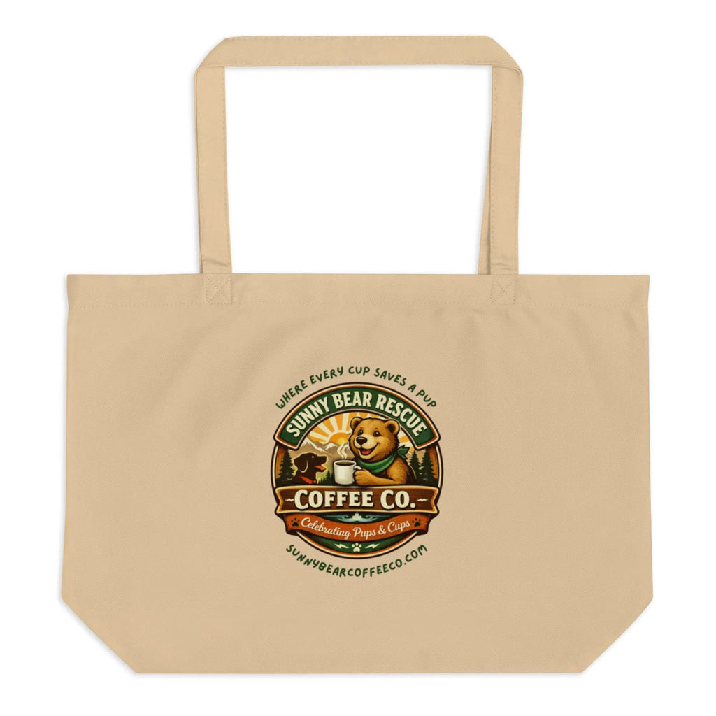 Large Organic Sunny Bear Rescue Coffee Co. Tote Bag (Tan)