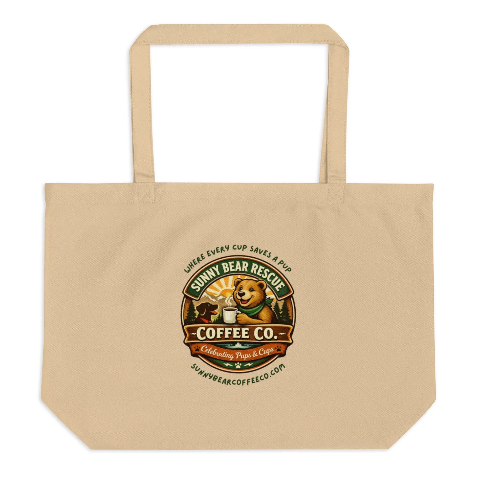 Large Organic Sunny Bear Rescue Coffee Co. Tote Bag (Tan)
