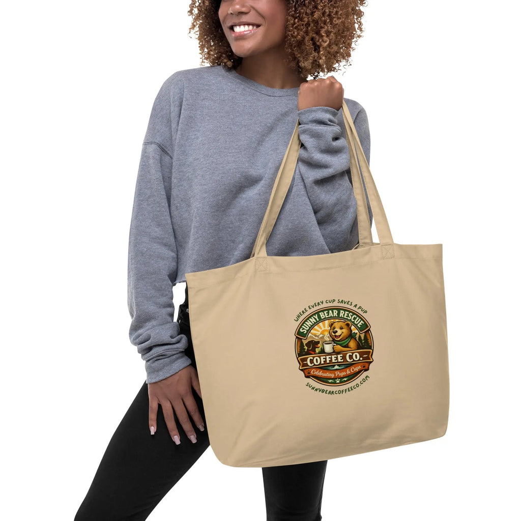 Large Organic Sunny Bear Rescue Coffee Co. Tote Bag (Tan)