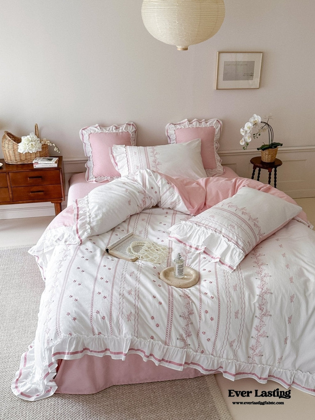 Large Pink Ruffle Square Pillowcase