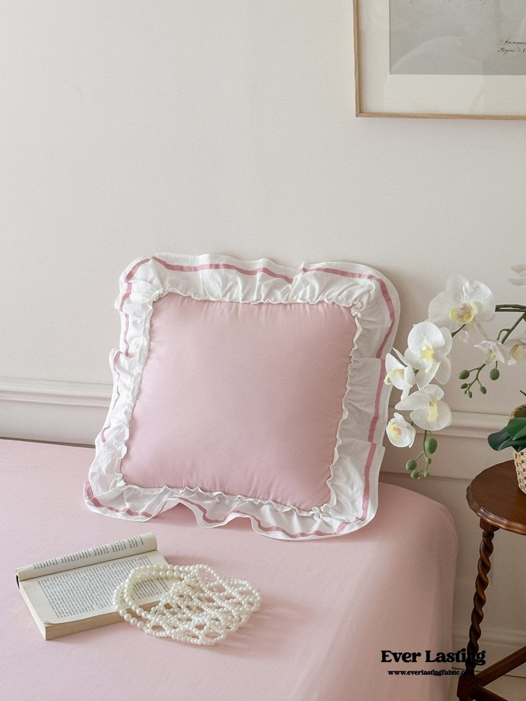 Large Pink Ruffle Square Pillowcase