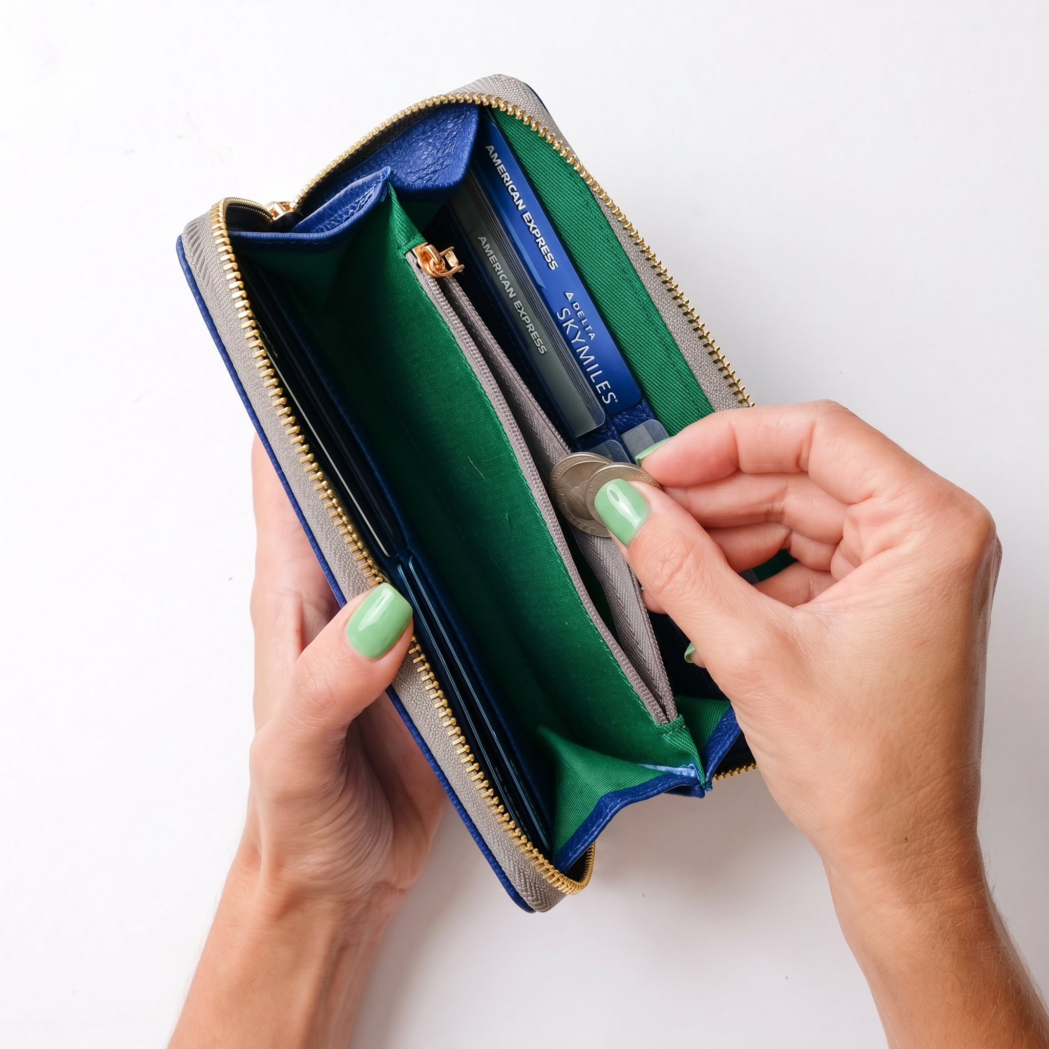 Large Zipper Wallet with Detachable Key Ring - Cobalt Blue