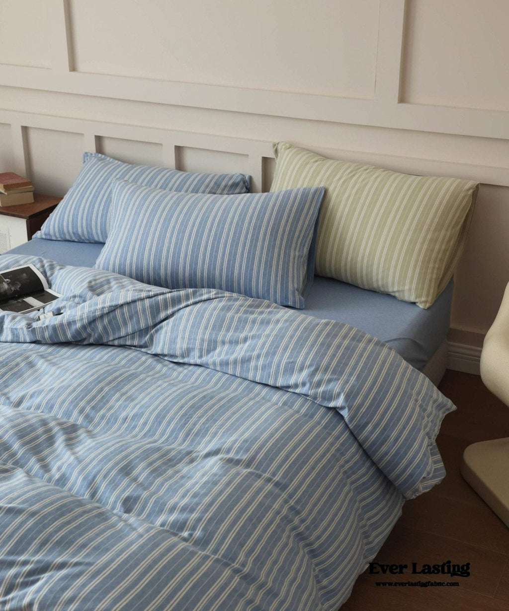 Leo Striped Jersey Knit Cotton Bedding Set / Blue
