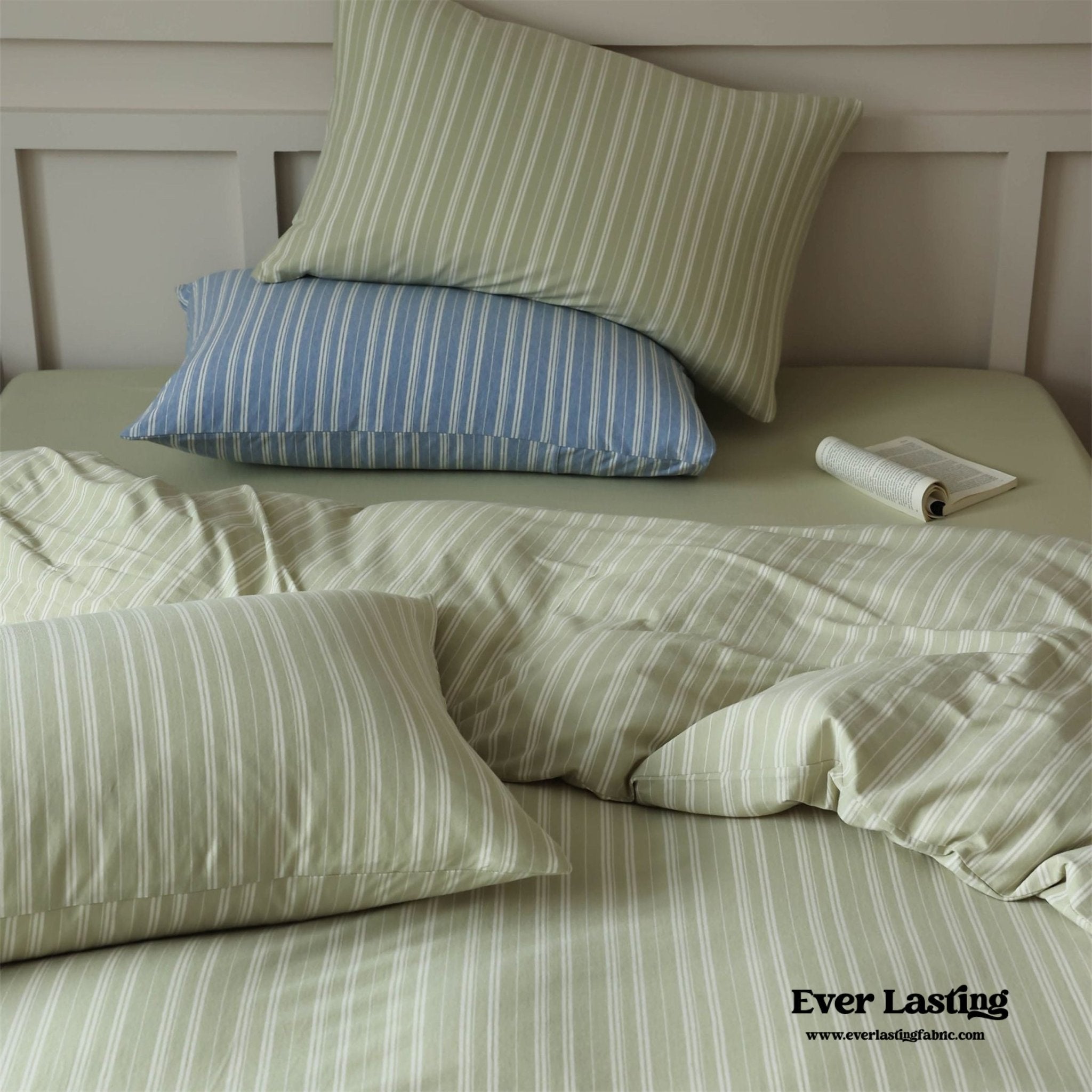 Leo Striped Jersey Knit Cotton Bedding Set / Green