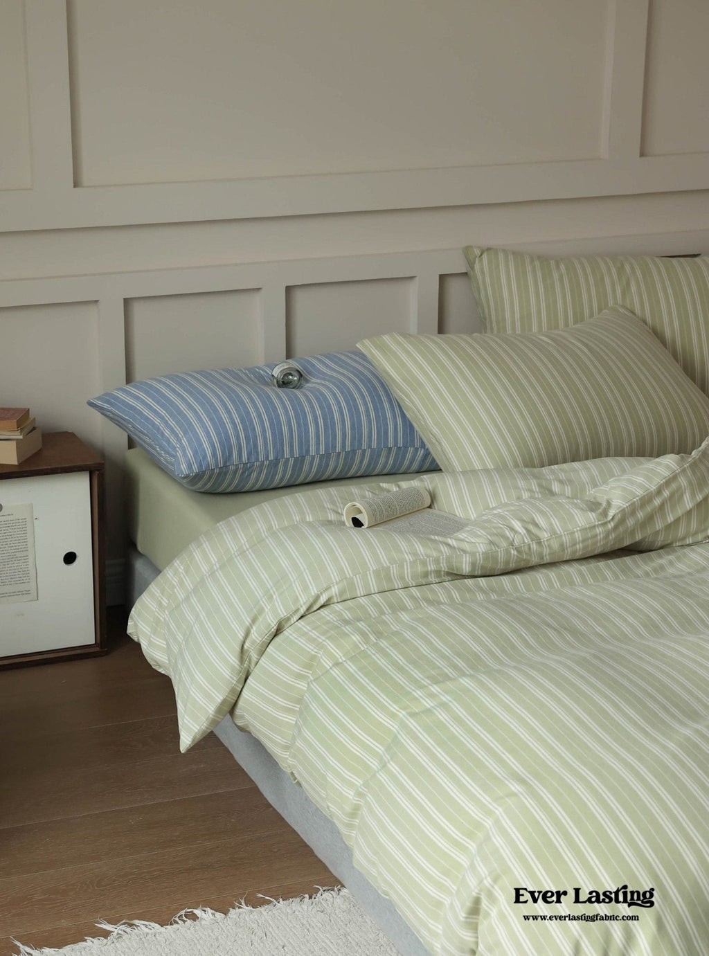 Leo Striped Jersey Knit Cotton Bedding Set / Green
