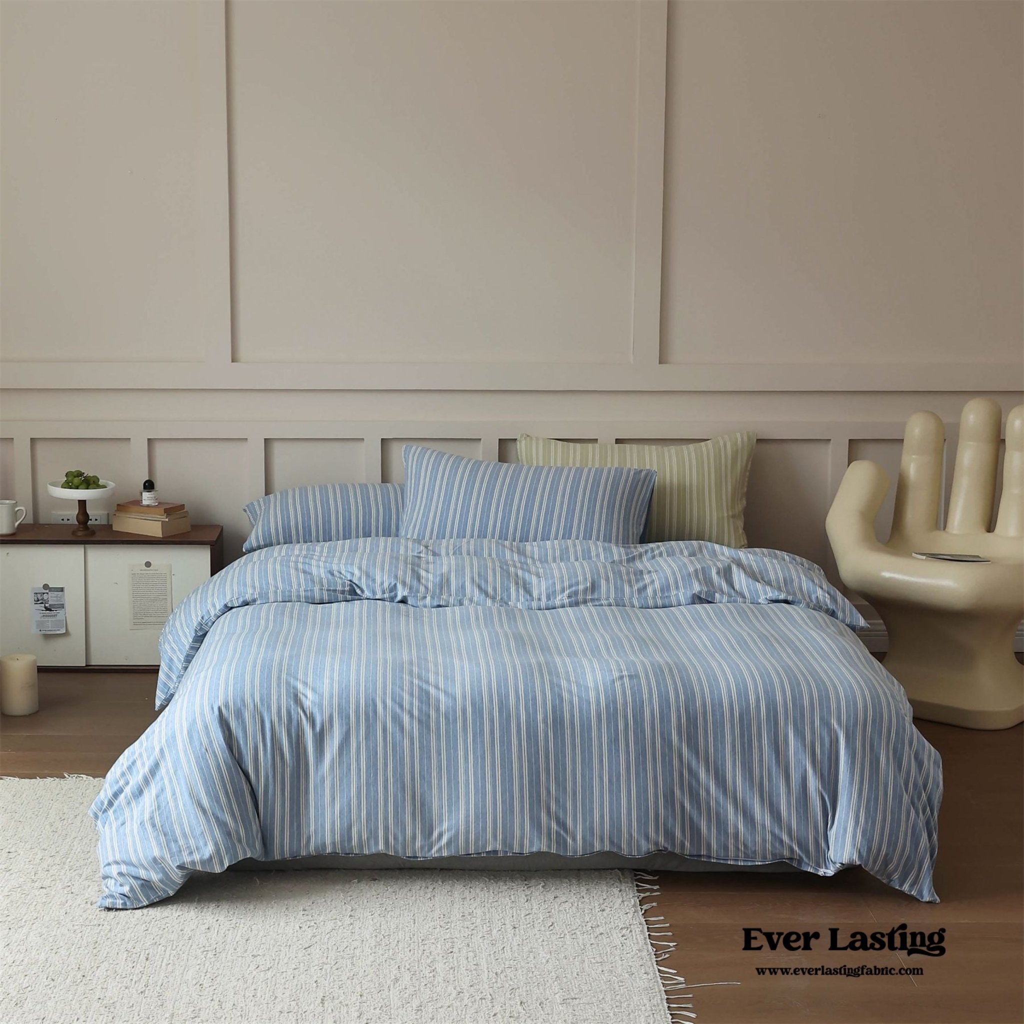 Leo Striped Jersey Knit Cotton Bedding Set / Green