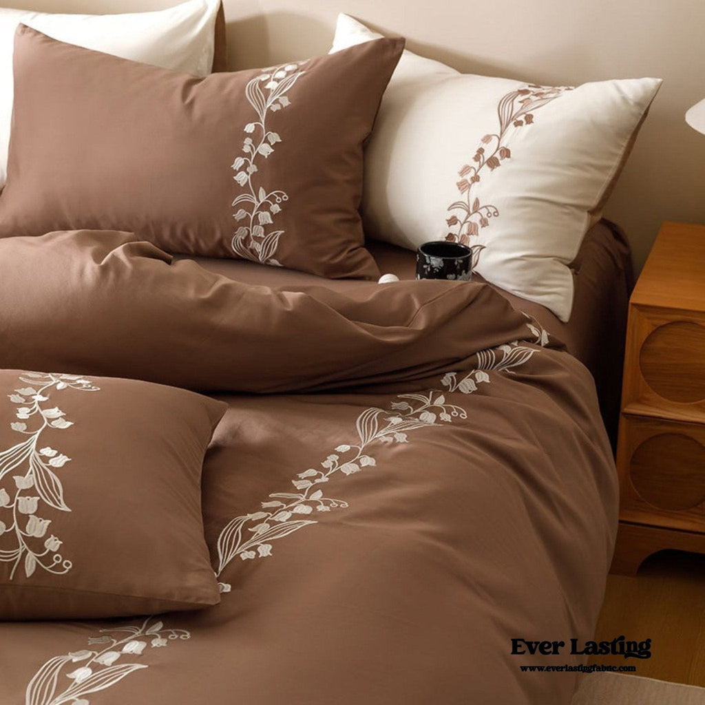Lily of the Valley Embroidered Silky Bedding Set / Pink