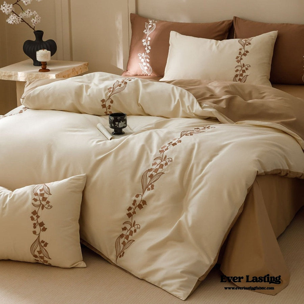 Lily of the Valley Embroidered Silky Bedding Set / Purple