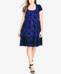 City Chic Womens Plus Pleated Printed, Size 18